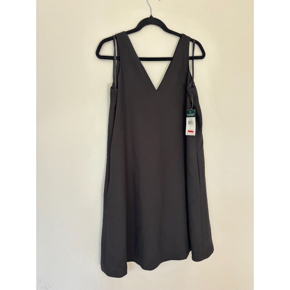 NWT Lauren Ralph Lauren Black V Neck Sleeveless Shift Dress Cocktail Sz 8